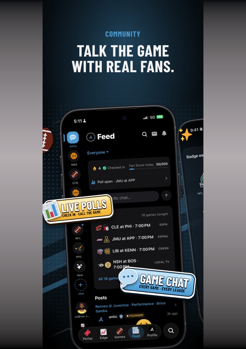 Antic Feed on iPhone: game rooms by league, live polls and game chat.